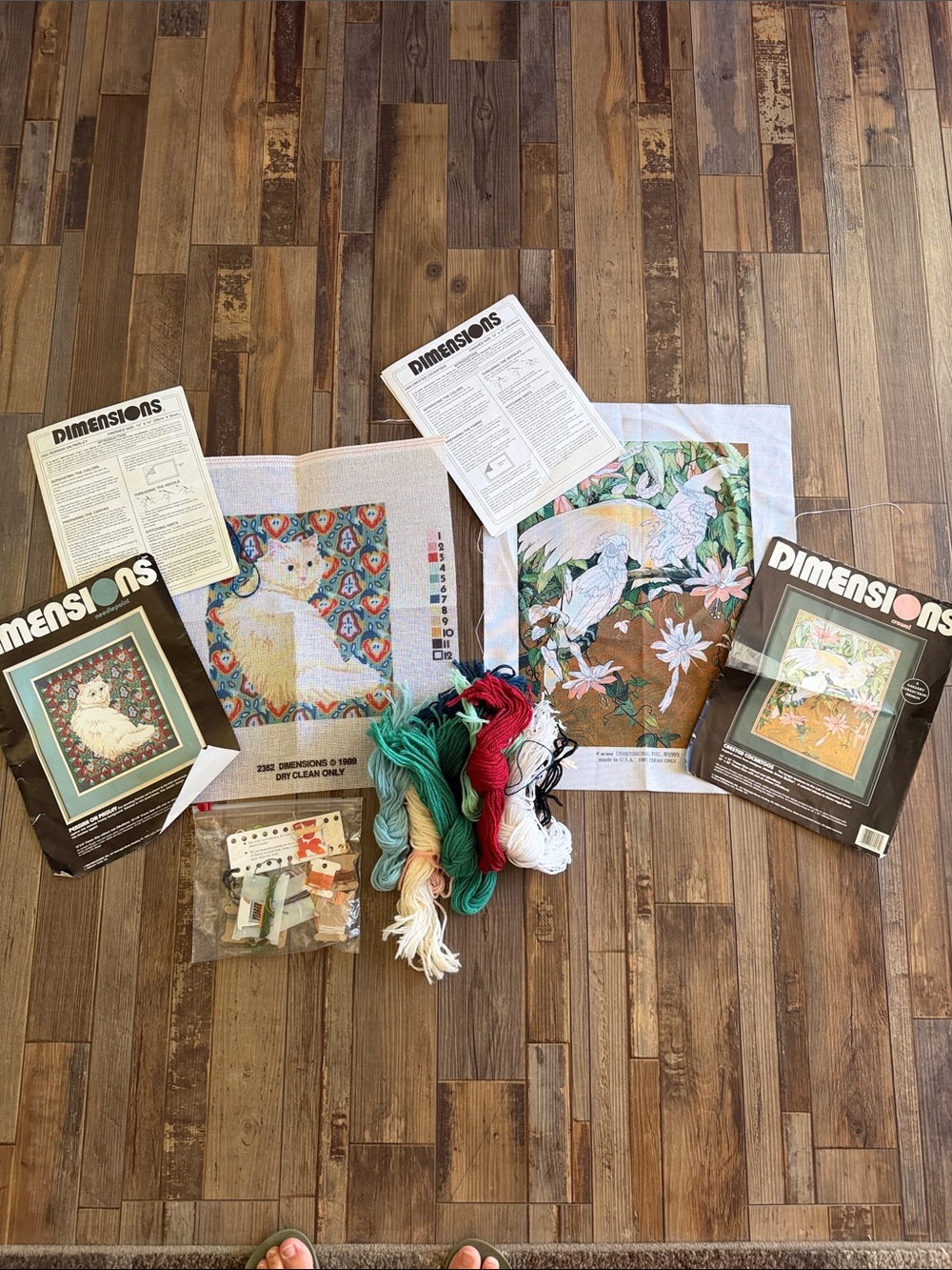 Crewel and Needlepoint Bundle with Multi-Color Threads and Yarn.